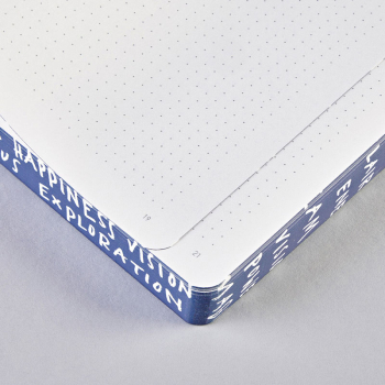 Nuuna, Notizbuch,Flex-Cover aus recyceltem Leder Seiten Punktraster, bedruckt blau-weiss, World Plays, detail Seite